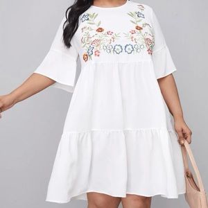 Embroidery Detail Flounce Hem Dress